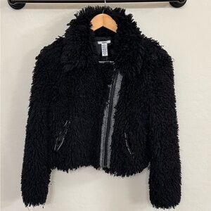 Bar III Black Shag Faux-Fur Teddy Jacket